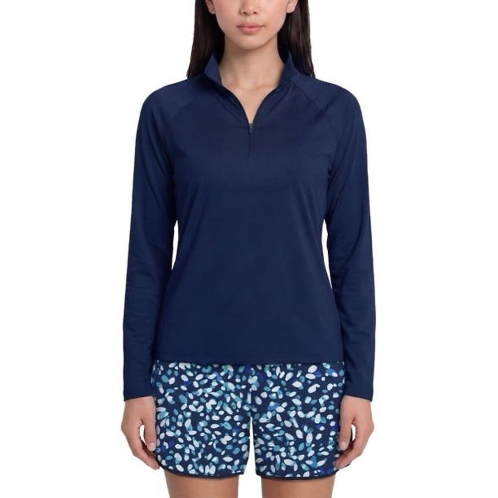 Lands' End Women's M Relaxed Fit Lightweight 4-Way Stretch Quarter Zip Rashguard